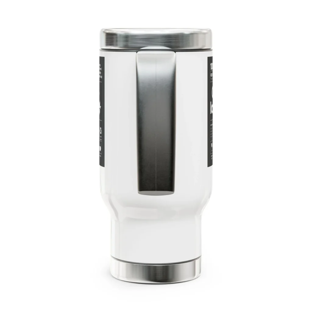 Please Be Offended GMO (Guns, Meat, and Ordnance) Stainless Steel Travel Mug with Handle, 14oz