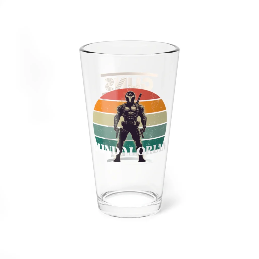 Retro Guns Gadgets Gear and Beer Glass, 16oz