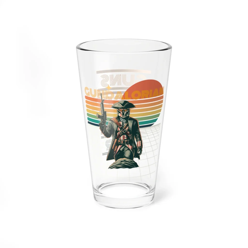 Retro Guns Gadgets Gear and Beer Glass Two, 16oz